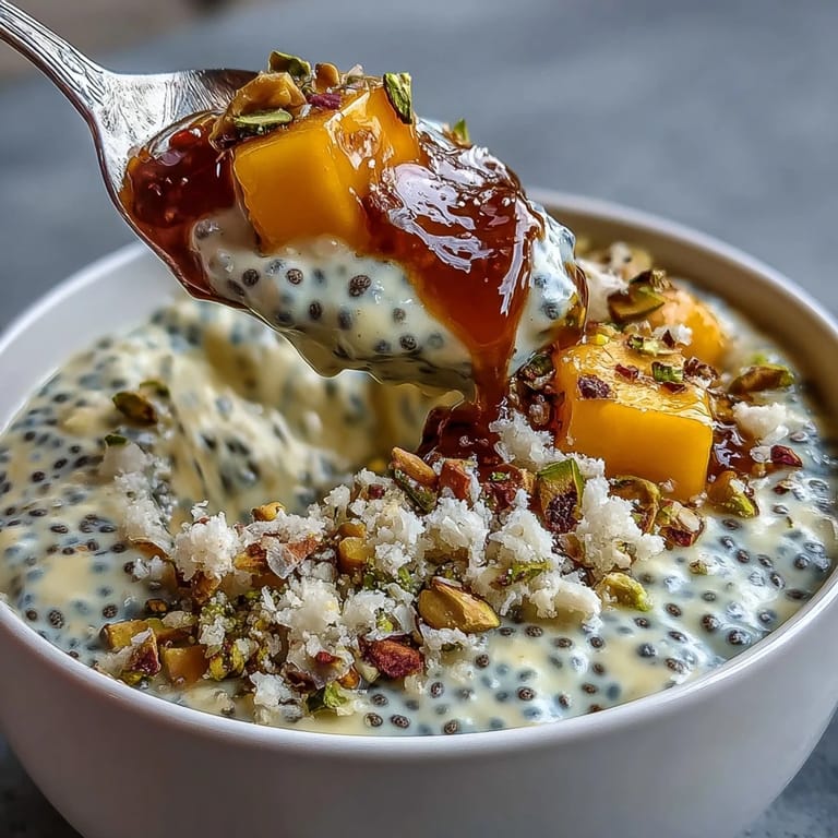 Erfrischender Skyr Protein Chia Pudding mit Mango, perfekt für ein Morgengetränk.