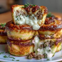 Mini-Shepherds-Pies in Muffinform: goldene, cremige Kartoffelhaube auf würzigem Hackfleisch mit Gemüse—perfekt portioniert für jeden Teller.