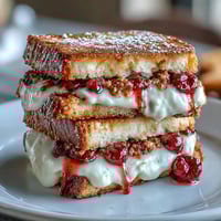 Klassische britische Shortbread-Sandwiches mit Himbeerfüllung und goldbraunen Rändern.