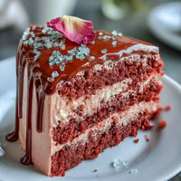 Dieses Rosé Velvet Cake mit Gold-Drip ist ein fester Bestandteil jeder Brautparty.