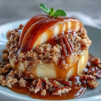 Warmes Father's Day Whiskey Caramel Apple Crisp mit knackiger Streuselhaube.